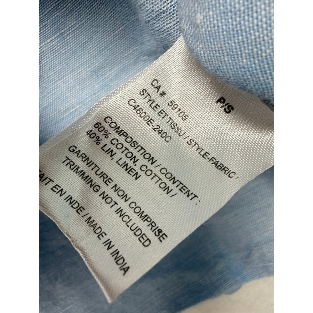 Charlie B Women Blue Cotton Linen Lace Embroidery Sleeve Button Up Blouse P S - Picture 6 of 11